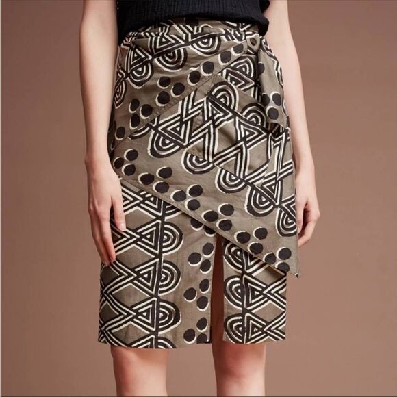 ⛔️SOLD⛔️Anthropologie Maeve Edessa Linen Brown Tribal Print Sarong Wrap Skirt Si - Picture 3 of 12